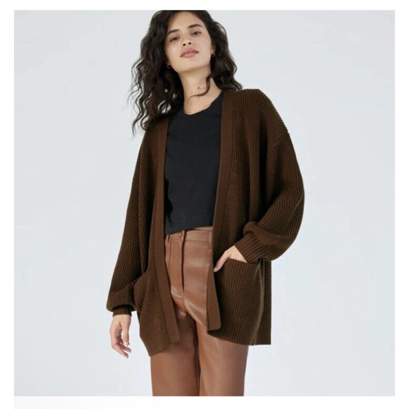 Aritzia Sweaters - NEW Artizia Wilfred Free Sz M Unwind Open Front Wool Cardigan Sweater Cognac